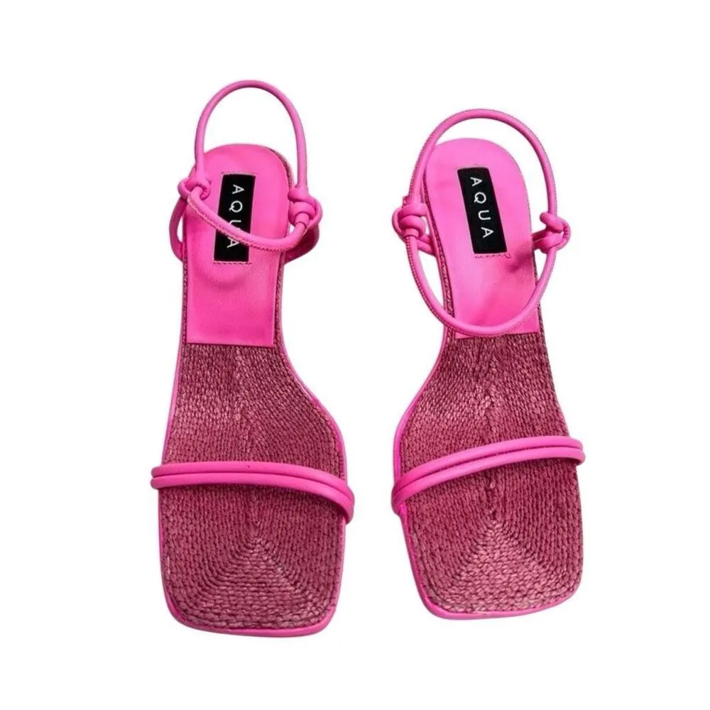 AQUA‎ Sandals Size 8.5 Square Toe Pink Raffia Detail Strappy Heels NEW - Image 6