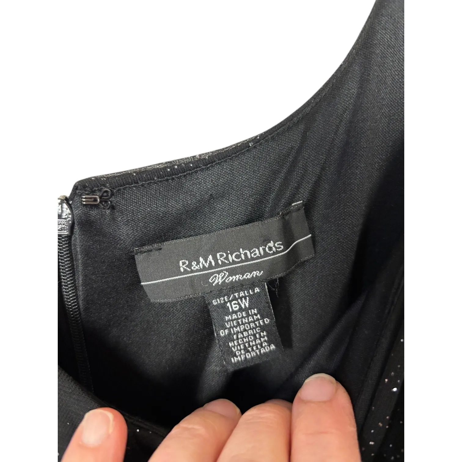 VTG R&M Richards Women Black Glitter Embellished Ruched Draped Evening Gown 16W - Image 3