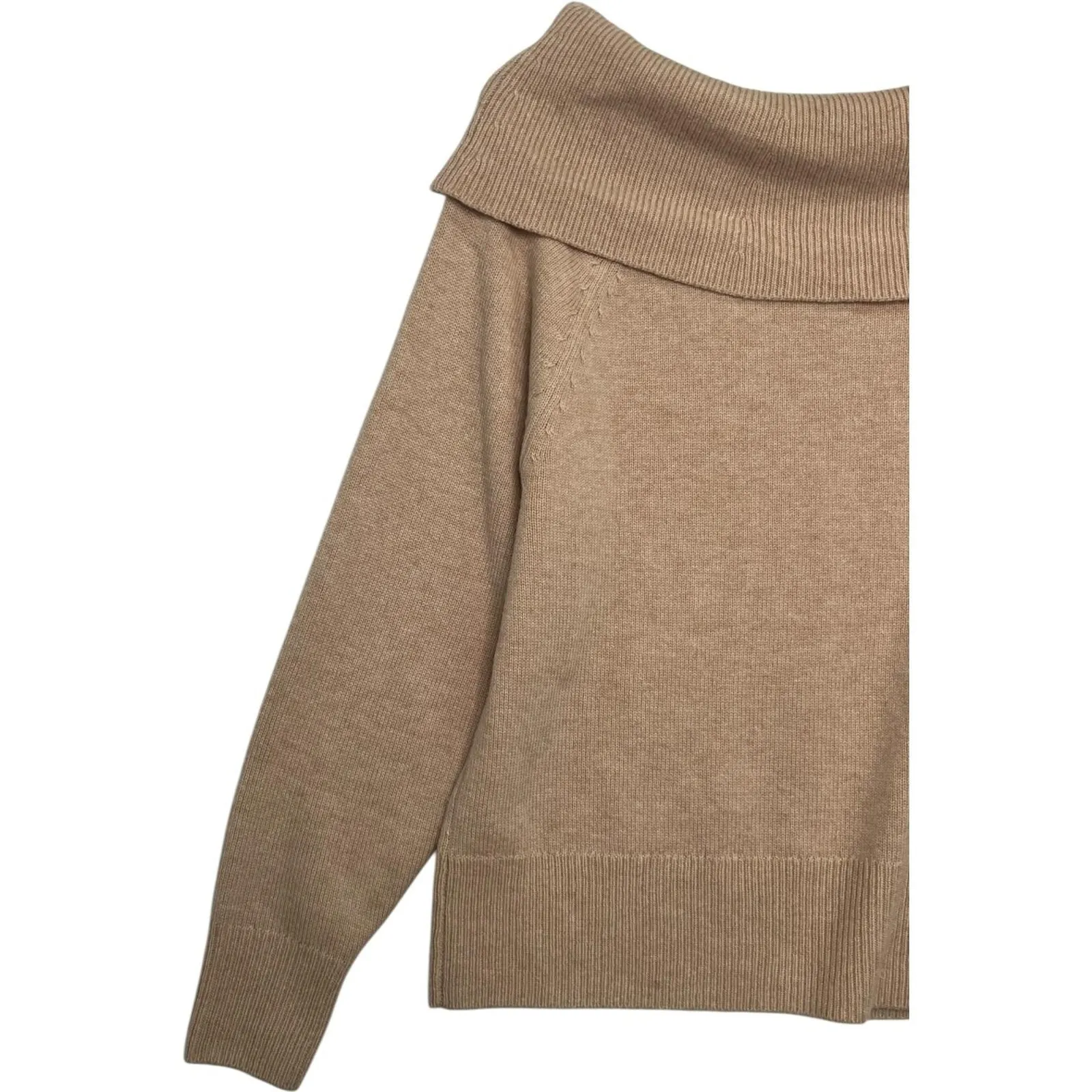 Paige Revolve Sweater Womens Large Tan Camel Off Shoulder Foldover Wool Pullover - Image 9