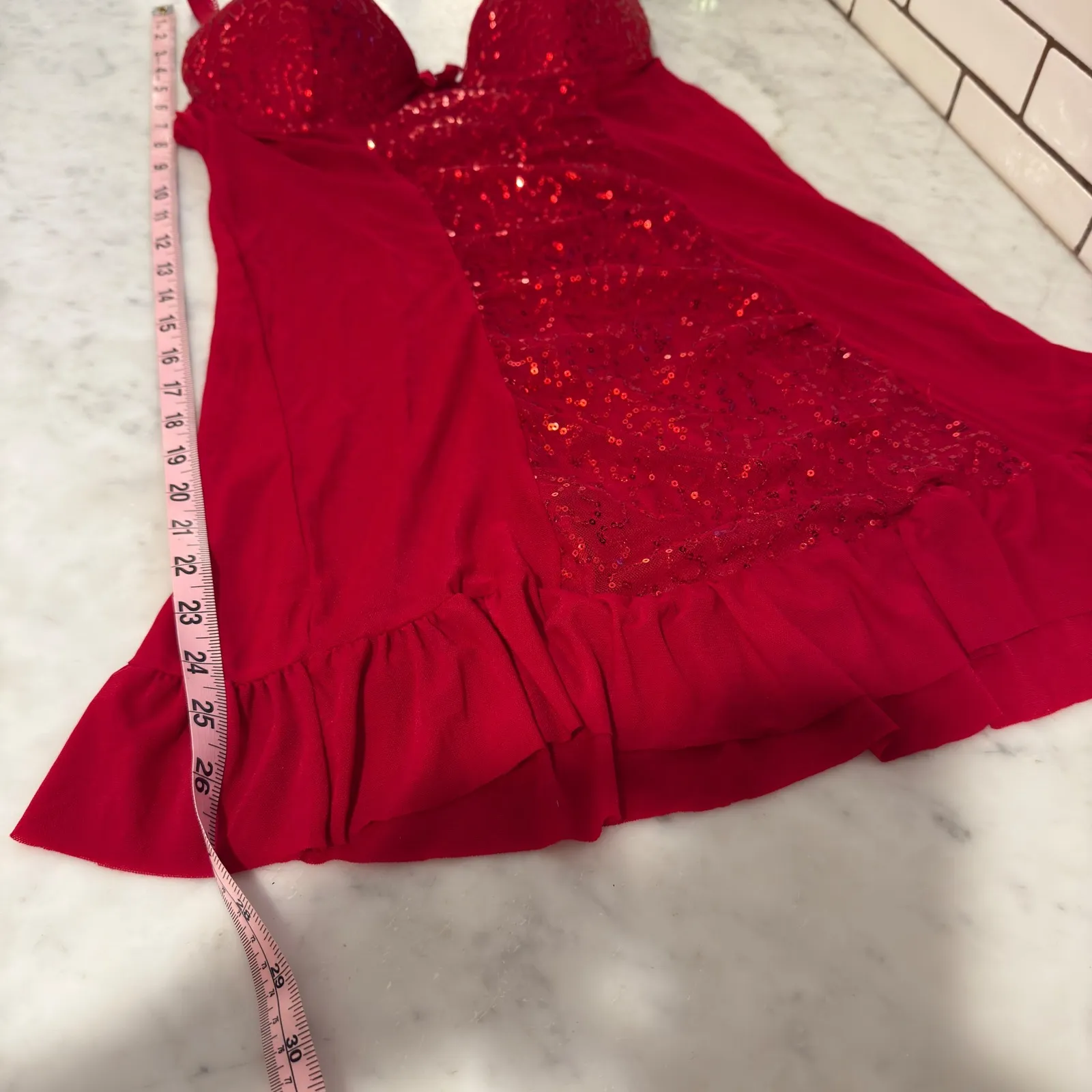 Seductivewear by Cinema Red Sequin Babydoll Lingerie Dress Medium - Image 6