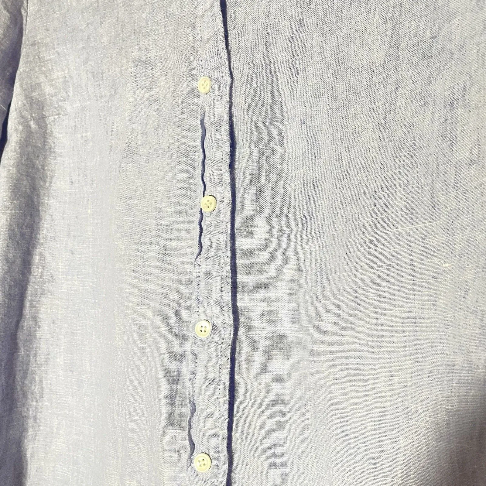 Baird McNutt J.Crew Irish Linen Shirt Womens 8 Blue Slim Fit Button Down Top - Image 4