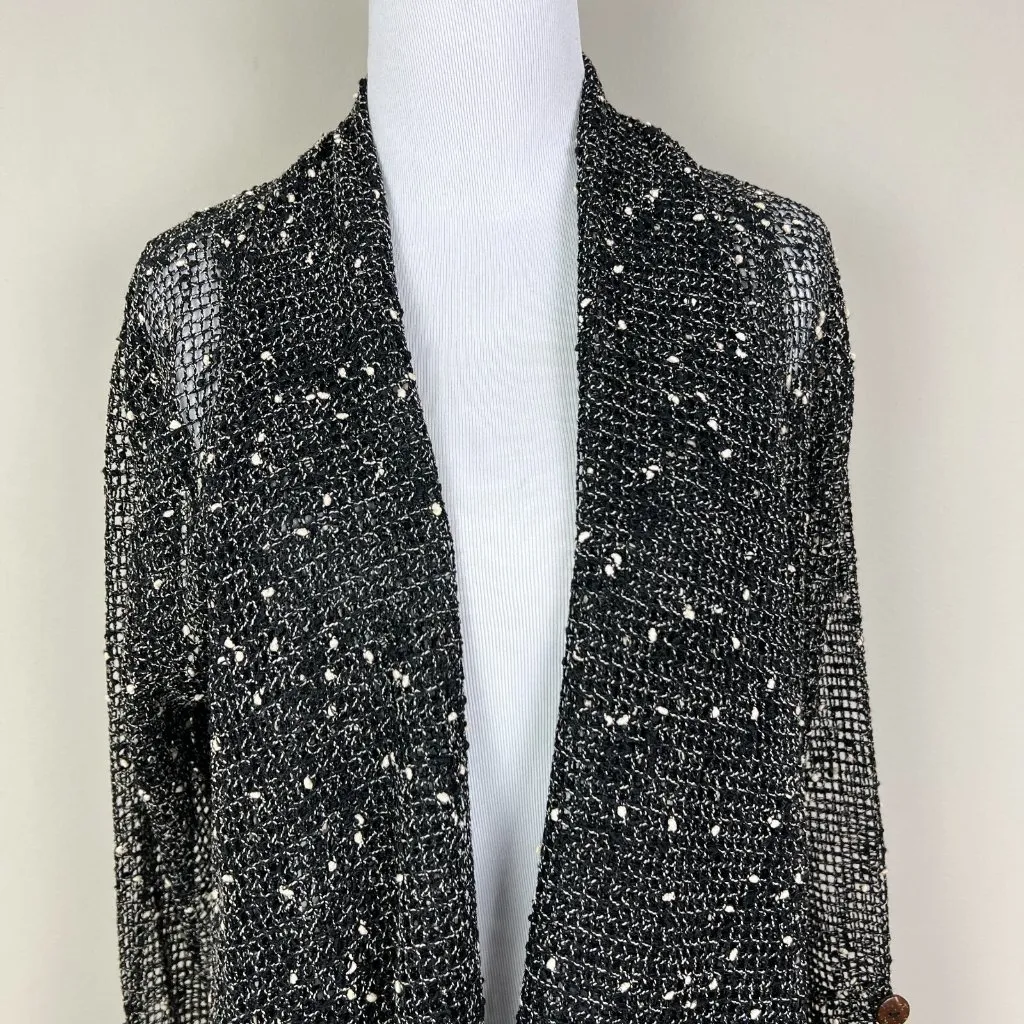 Lulu‎ B Cardigan Womens Large Black Tweedy Open Net Knit Beachy Draped Lagenlook - Image 3