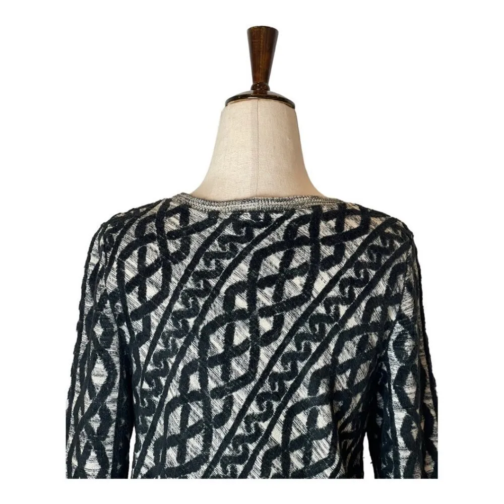 Moth Anthropologie Black And Ivory Textured Knit‎ Long Sleeve Sweater Dress S - Image 6