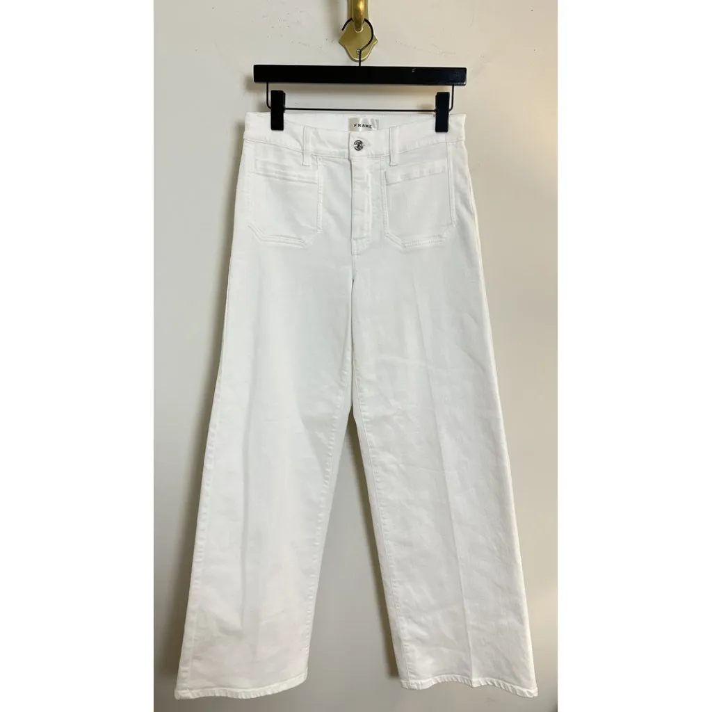 FRAME Le Slim Palazzo Patch Pocket High Waist Wide Leg Jeans in White Size US 28 - Image 2
