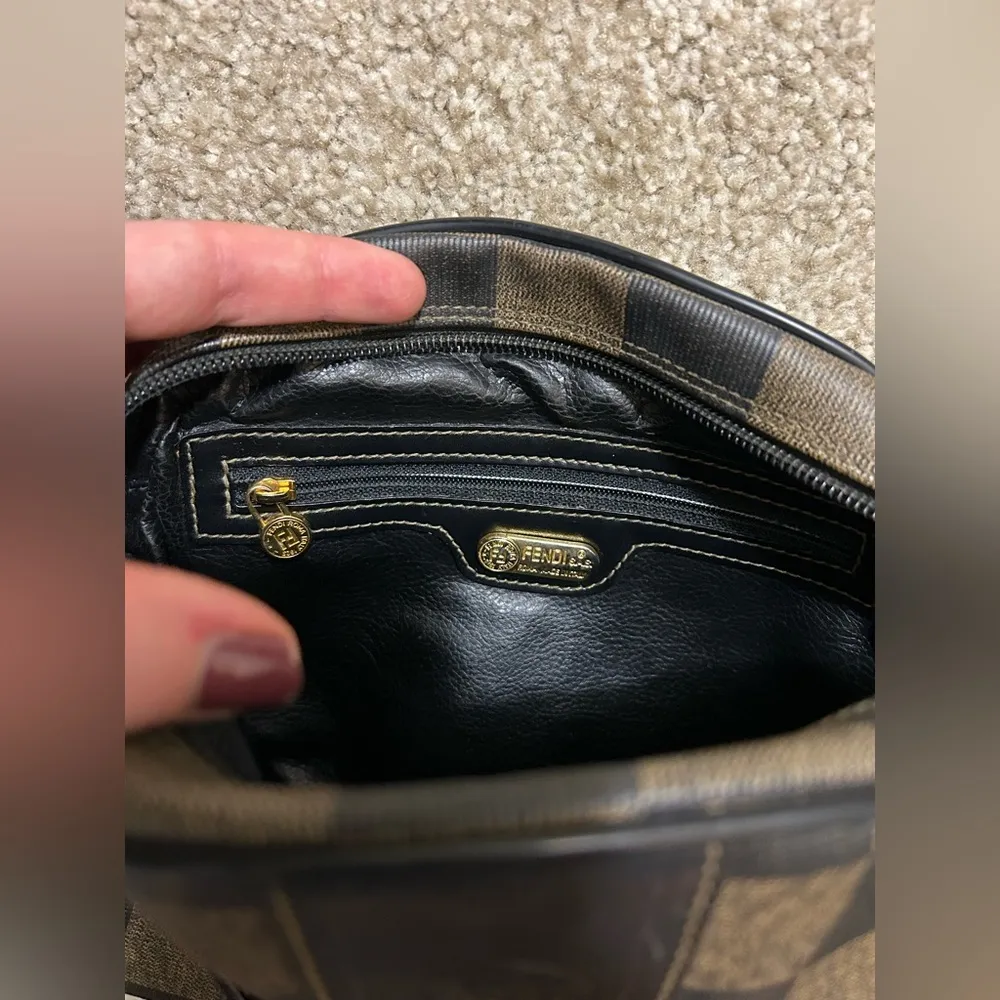 AUTHENTIC Real Vintage  Shoulder Crossbody Bag, Brown/Tan Canvas Leather - Image 3