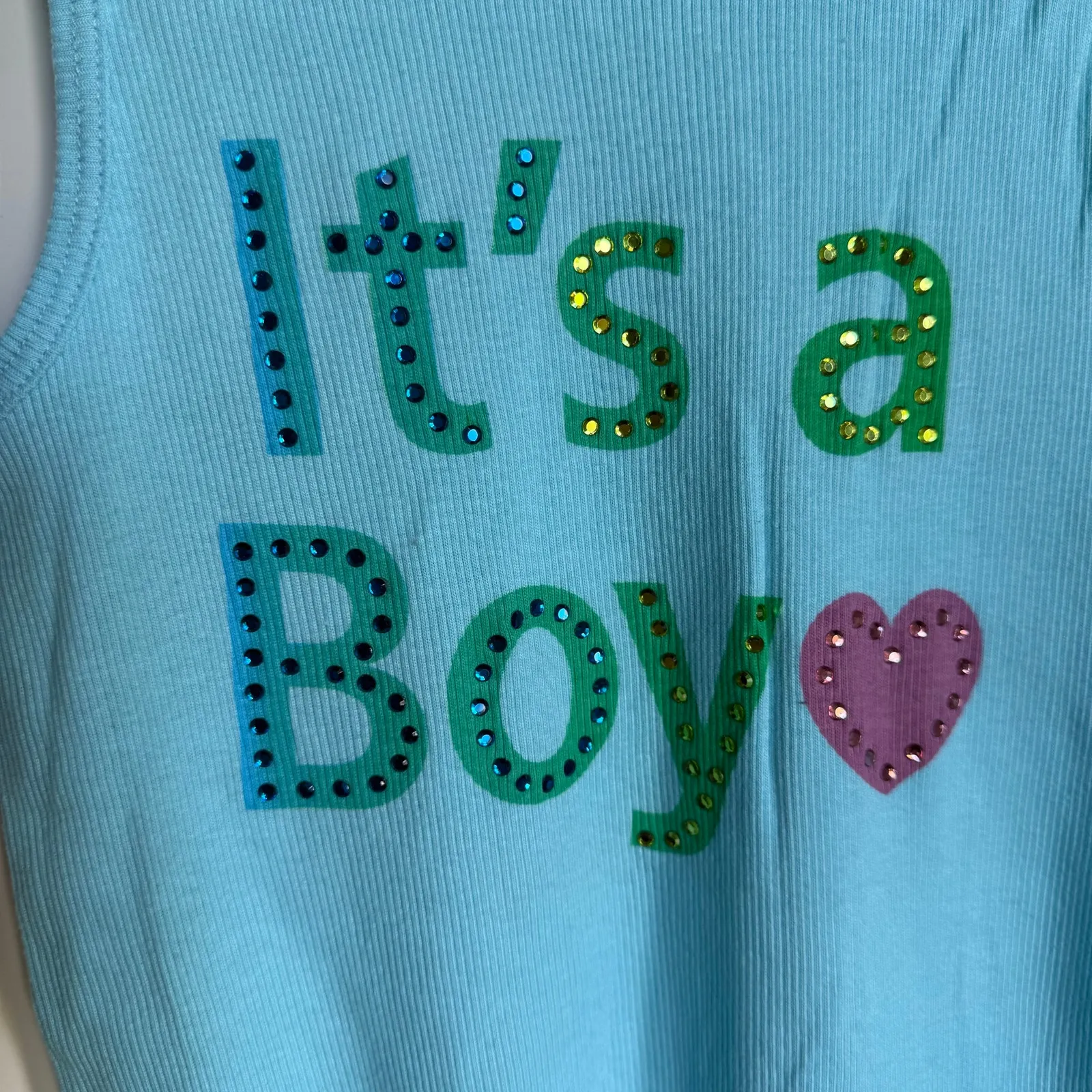 Moody Mamas It's a Boy Maternity Ribbed Tank Blue Bling Pink Green NEW Size‎ M Size undefined - Image 5