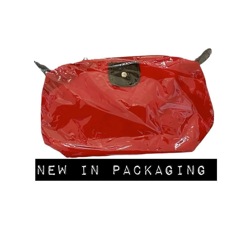 Bovano Small Vinyl Zip Top Makeup + Accessory Case Red Brown Faux Leather OS - Image 3