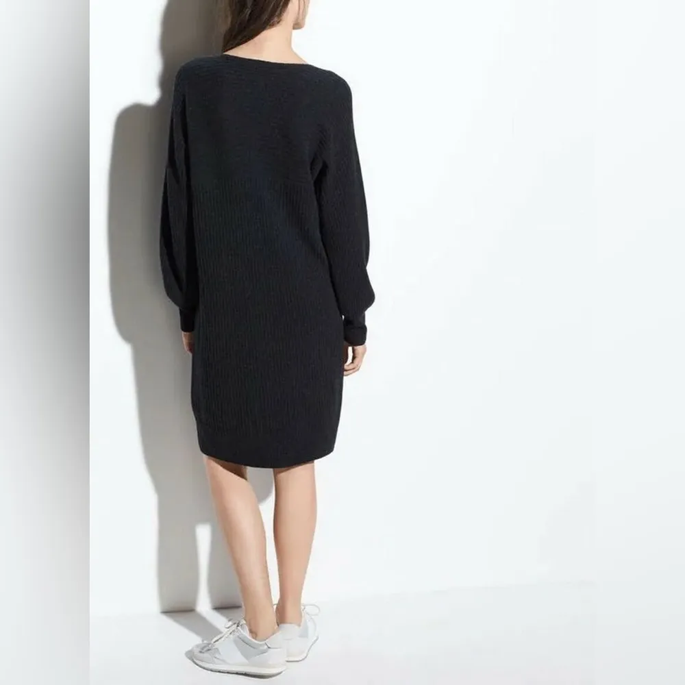 Vince Ribbed Wool Cashmere Shift Dress Heather Carbon Relaxed Fit | M - Image 2