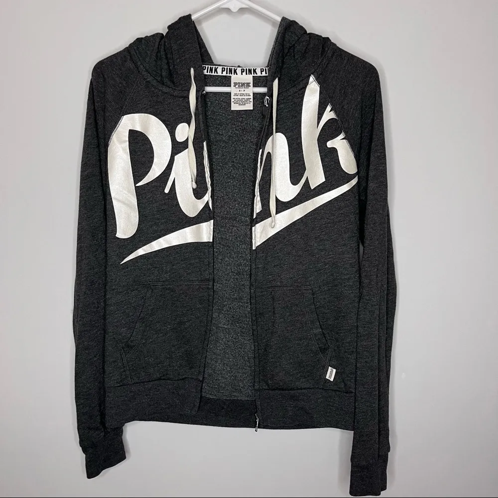 PINK VICTORIA’S SECRET Charcoal Gray Full Zip Hooded Jacket Small - Image 10