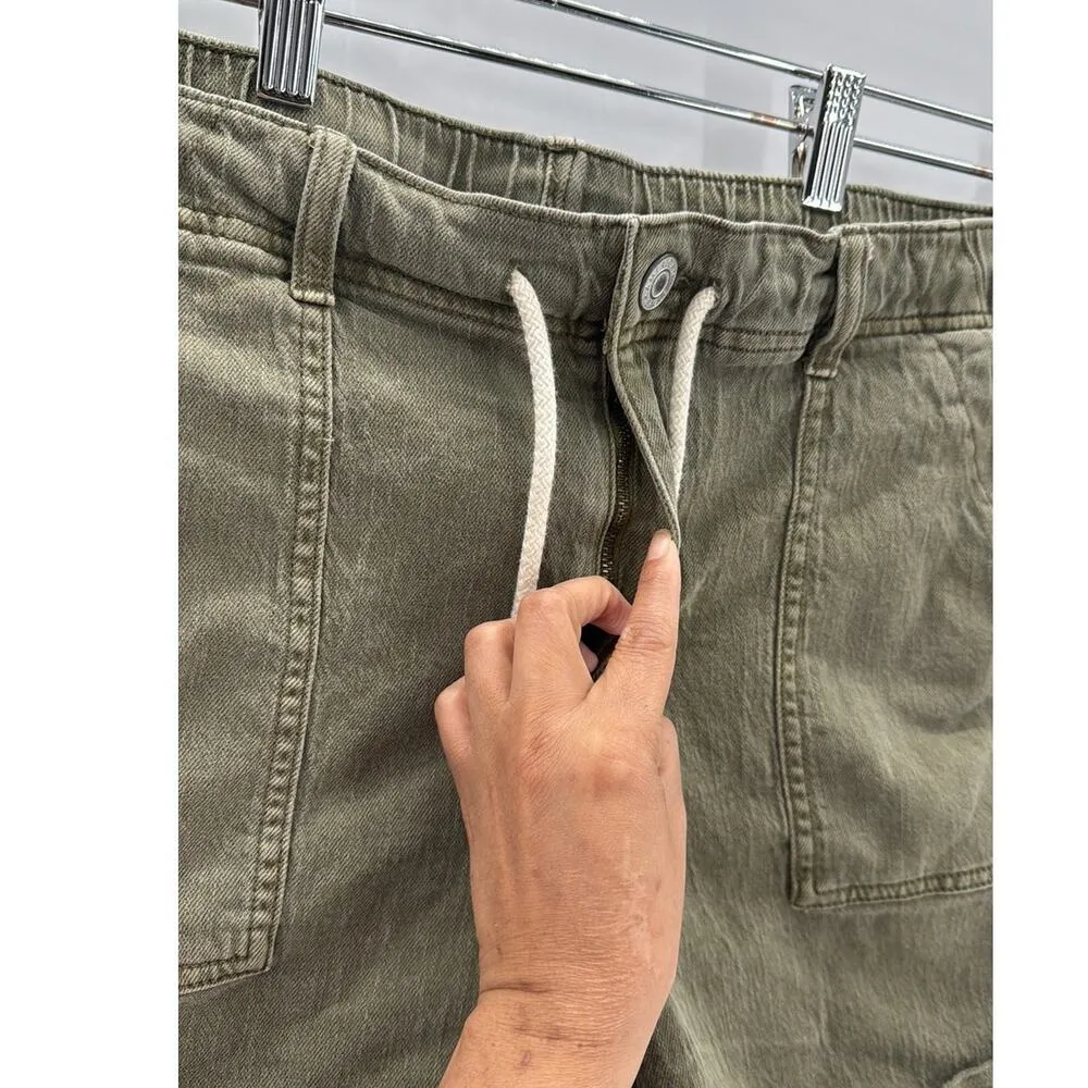 American Eagle size 18 Olive Stretch Denim Utility Tomgirl Drawstring Shorts - Image 3