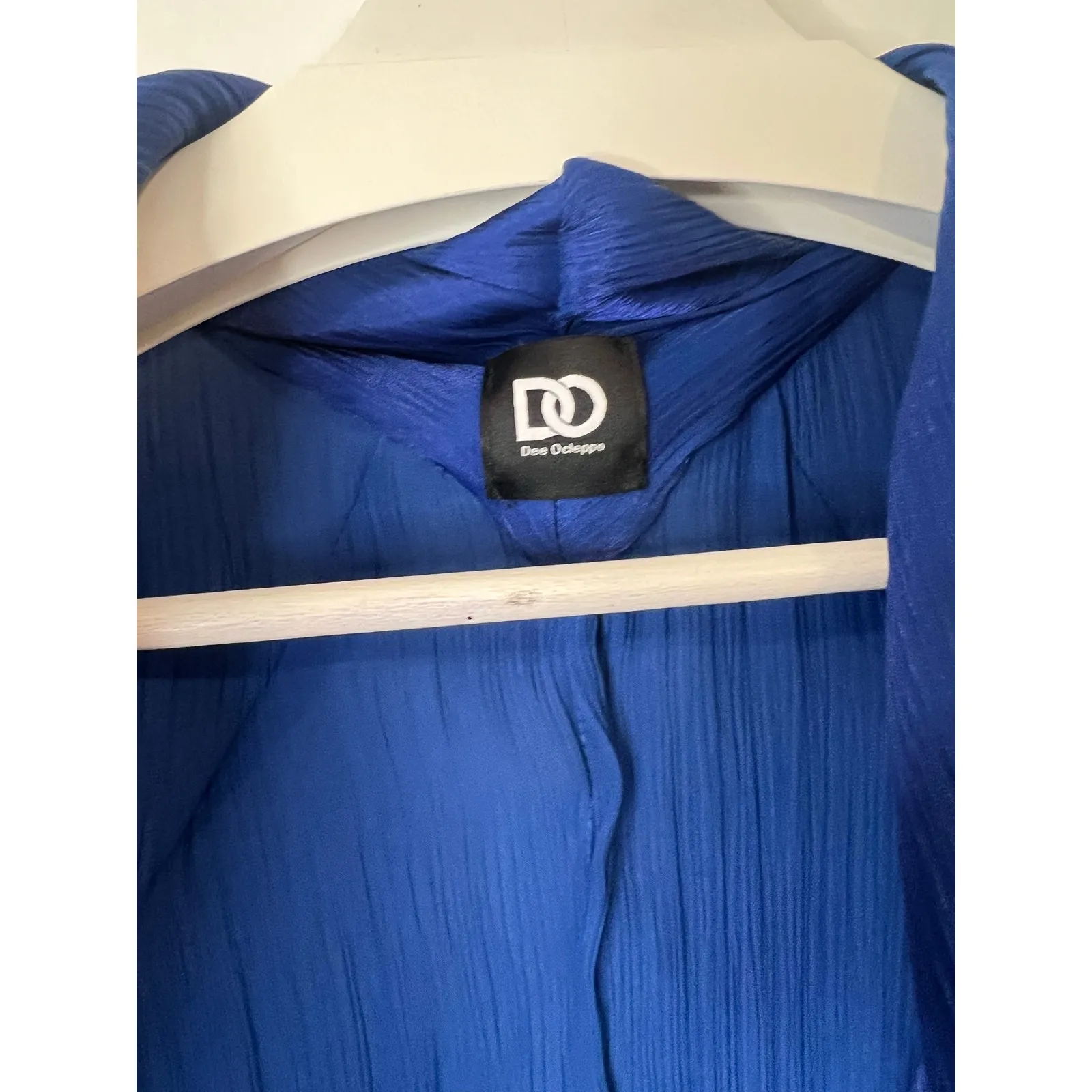 Dee Ocleppo Wrap Crinkle Asymmetrical Sheer Short Dress Blue Medium 8 - Image 9