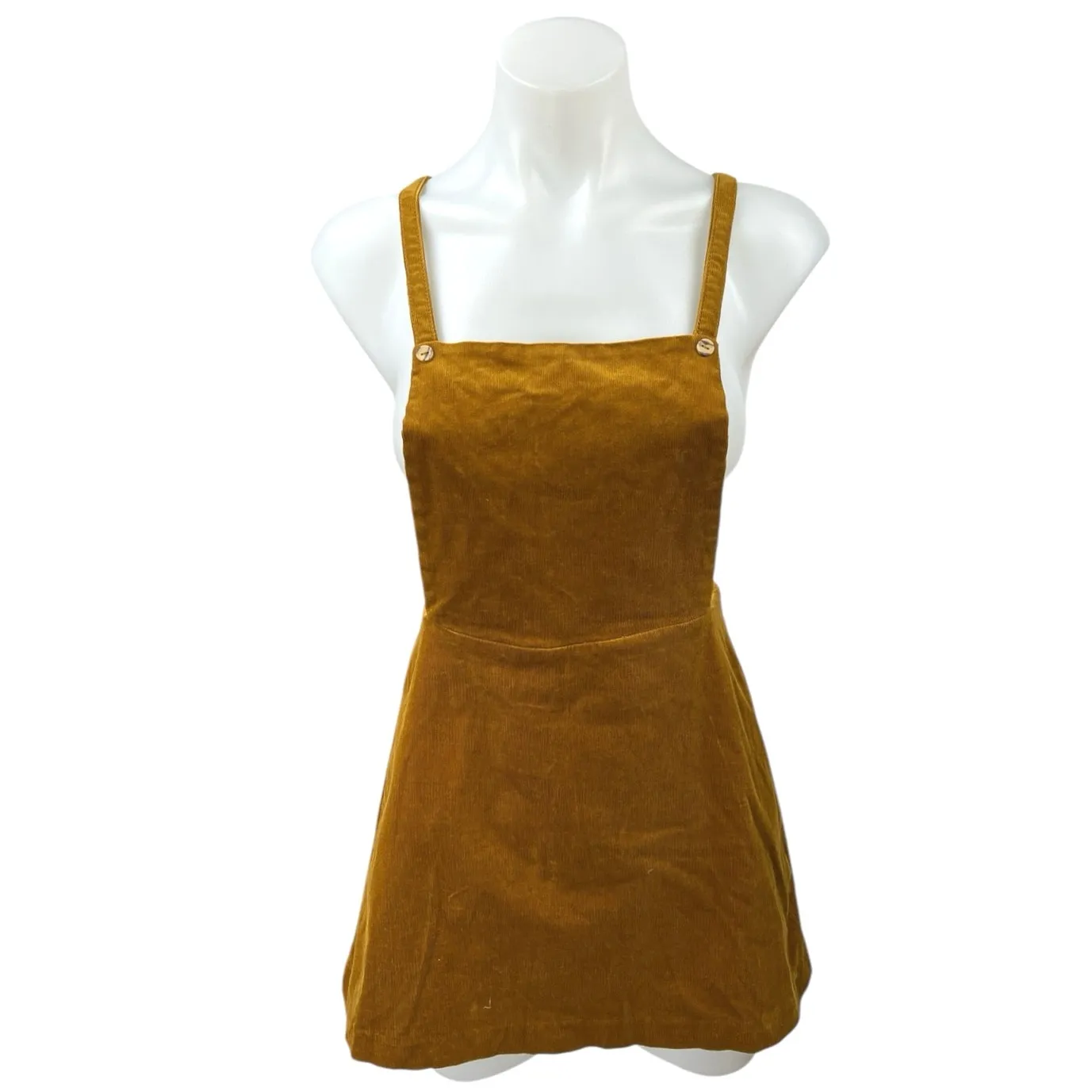 Zara Brown Corduroy Sleeveless Square Pinafore Velvet Velour Mini Overall Dress - Image 4