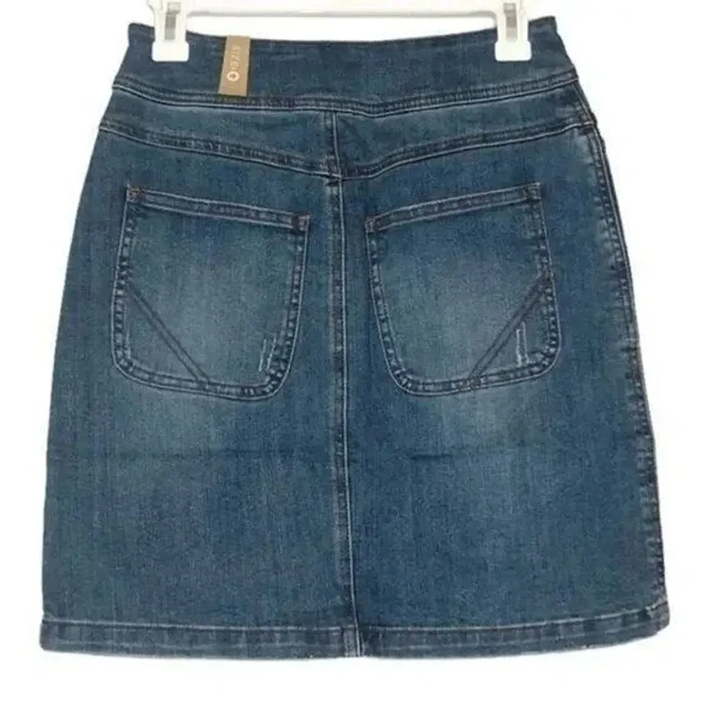 NWT prAna Broadway Denim Mini Jean Skirt Zipper Patch Pockets 2 True Blue #3232 - Image 14