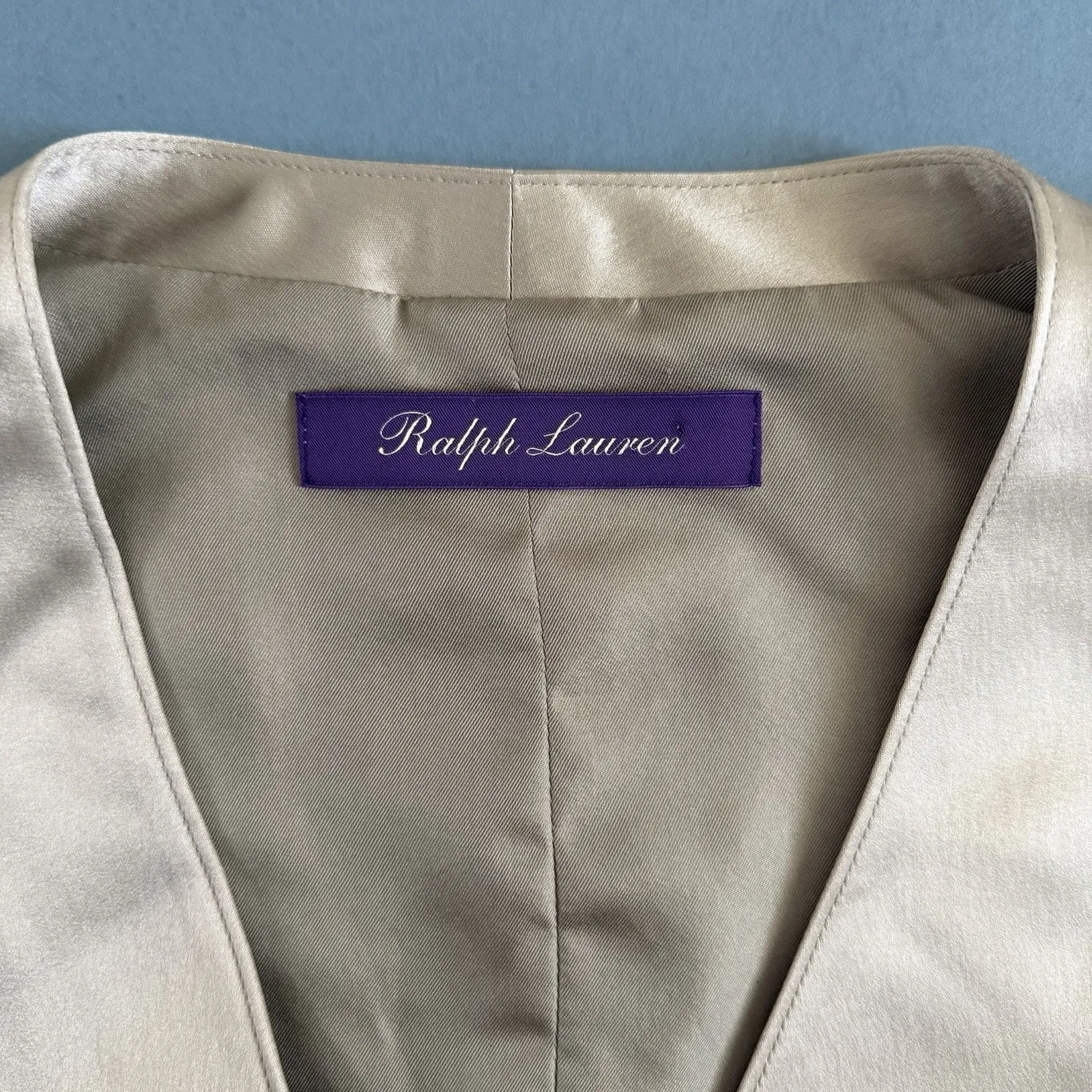 Ralph Lauren Purple Label Astor Vest Gray Silver Satin Waistcoat - Image 5