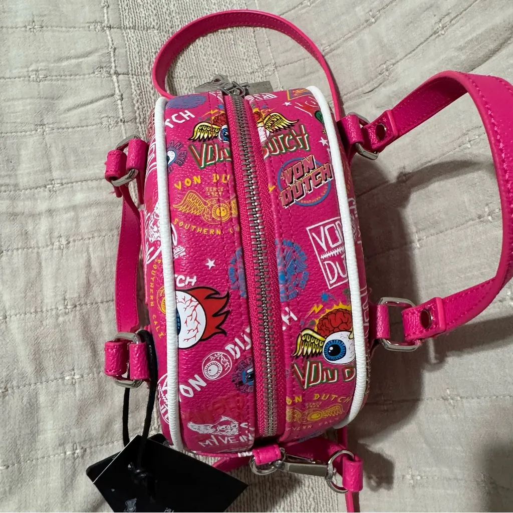 Von Dutch Jax Hot Pink and Black Graphic Bowling Luxury Bag - Image 12