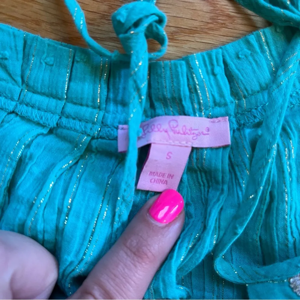 sea green and gold threaded top size small - Image 3