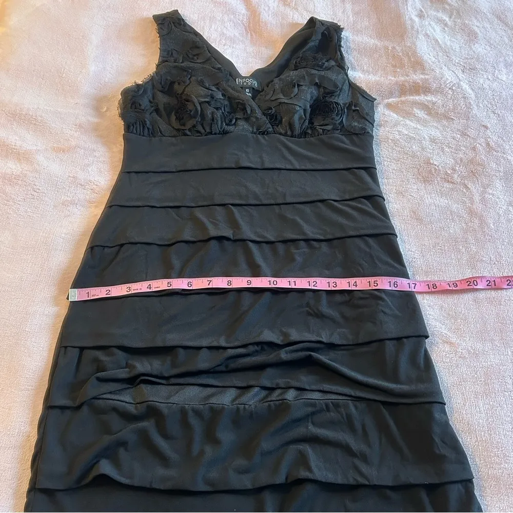 EnFocus Studio black sleeveless bodycon midi dress size 10 chiffon flowers - Image 10