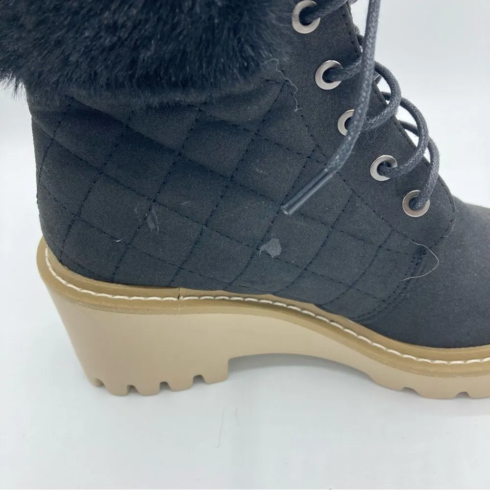 Nicole Miller Boots Black Faux Fur Cuffs Quilted Size 6 Lace Up NWOT. - Image 11