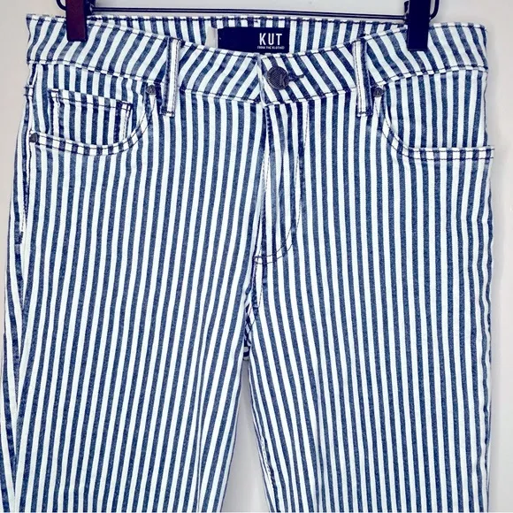 KUT‎ From The Kloth Kelsey High Rise Ankle Flare Blue White Striped Jeans Size 4 - Image 6