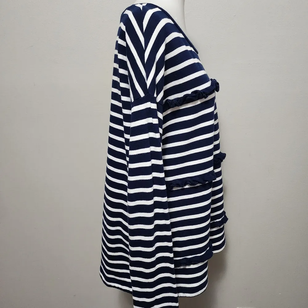 Crown & Ivy Navy White Stripe Ruffled Sweatshirt Size Large - Image 2