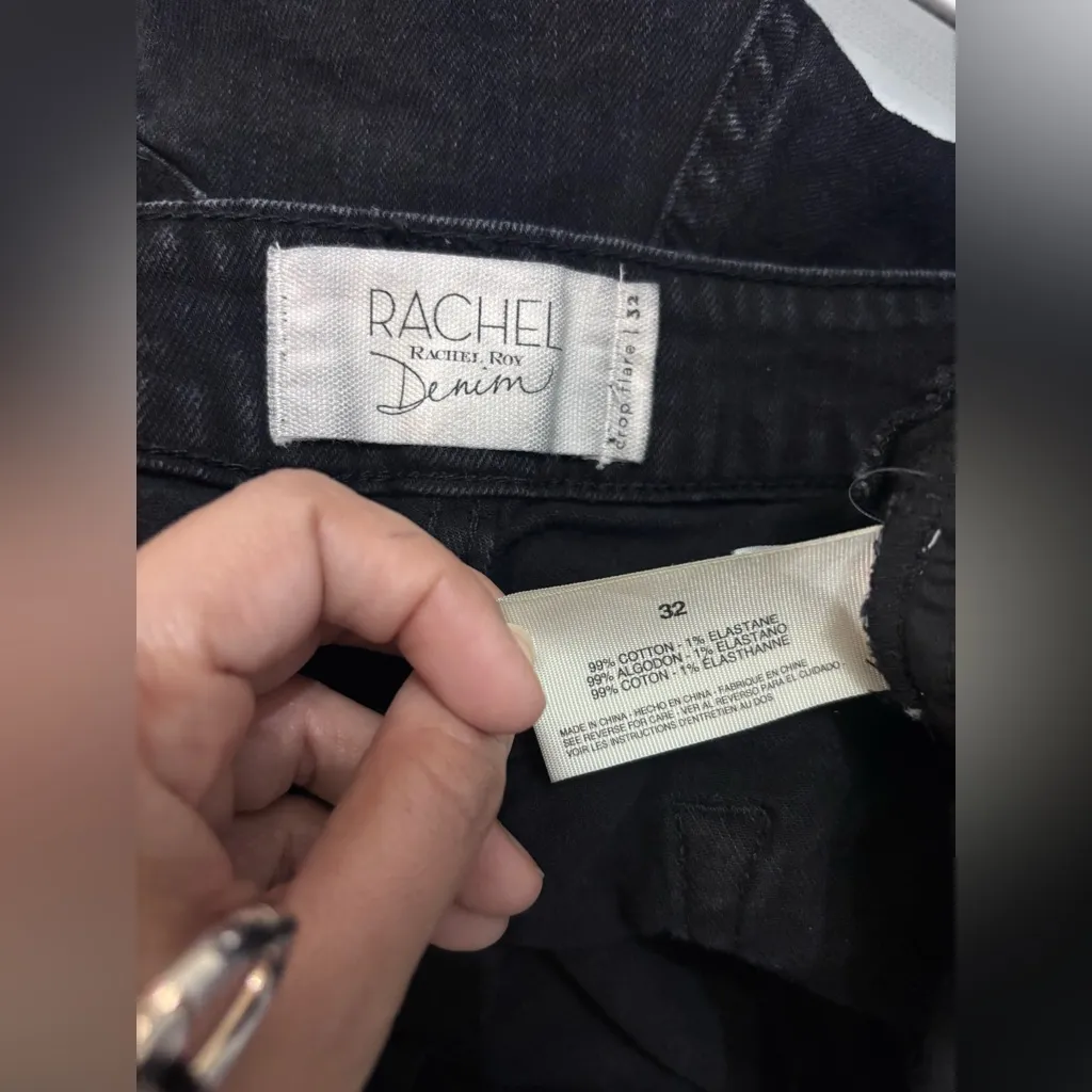 Rachel Roy Black Stretch Denim Studded High Waist Crop Flare Jeans Women's Sz 32 - Image 3