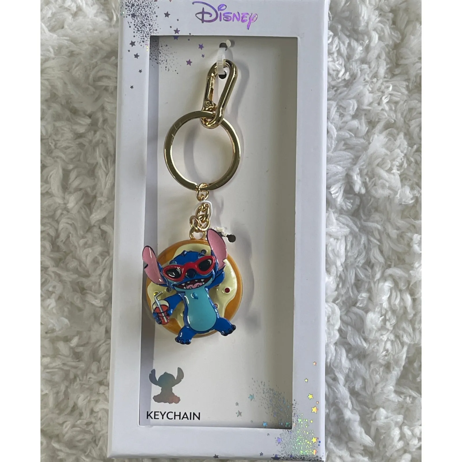 Disney Stitch Donut Floatie Spinner Keychain Charm Clip Gold Tone Sunglasses NEW - Image 15