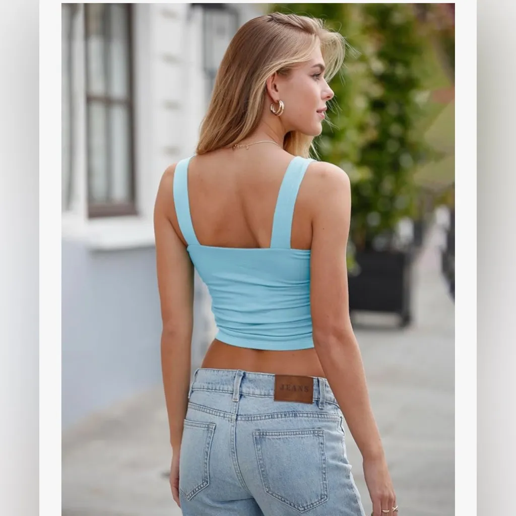 NEW Blue Sexy Sleeveless Skinny Basic Strappy Crop Tank Tops M Size M - Image 2