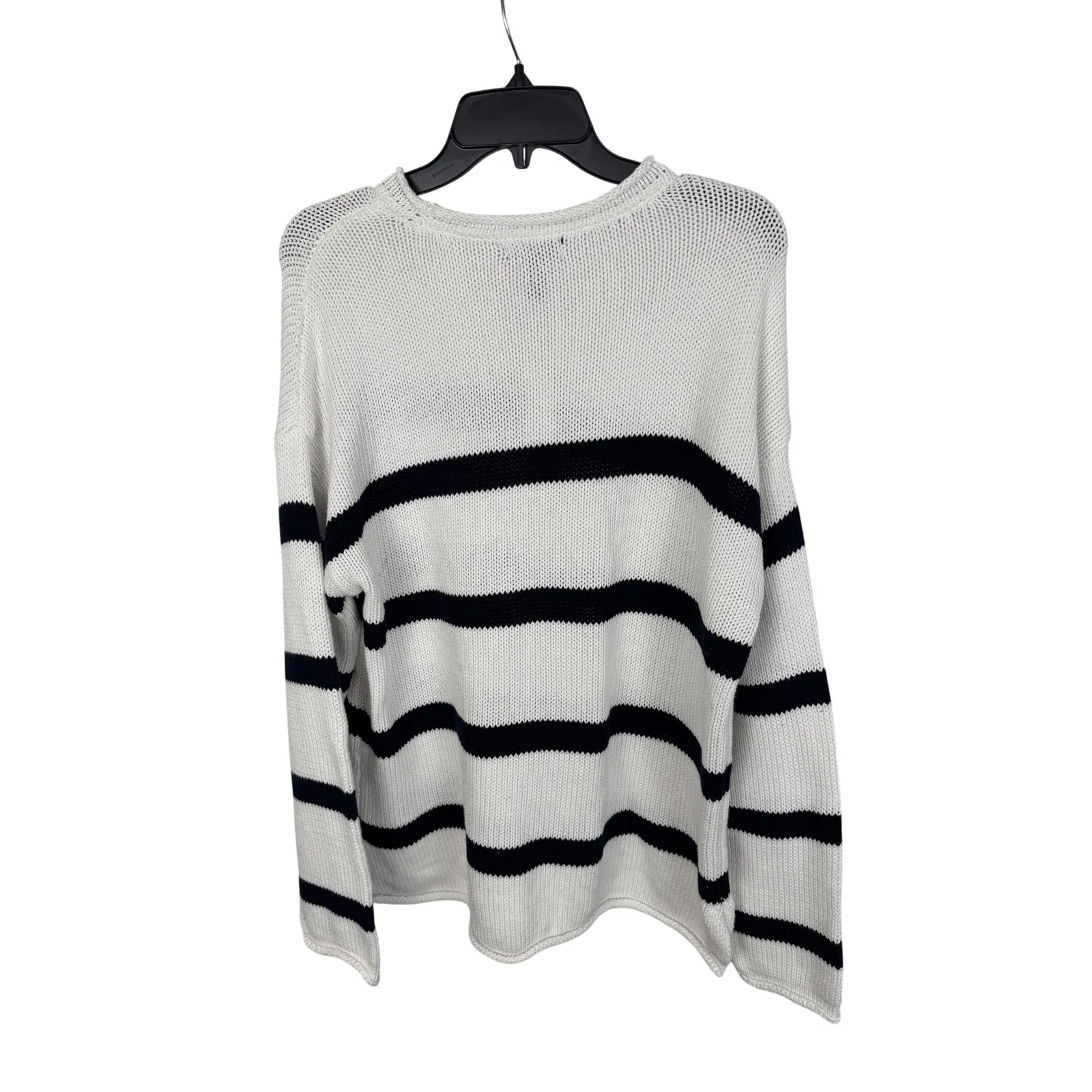 Aqua Women's Striped Cotton Knit Sweater White and Navy Blue Size‎ L - Image 6