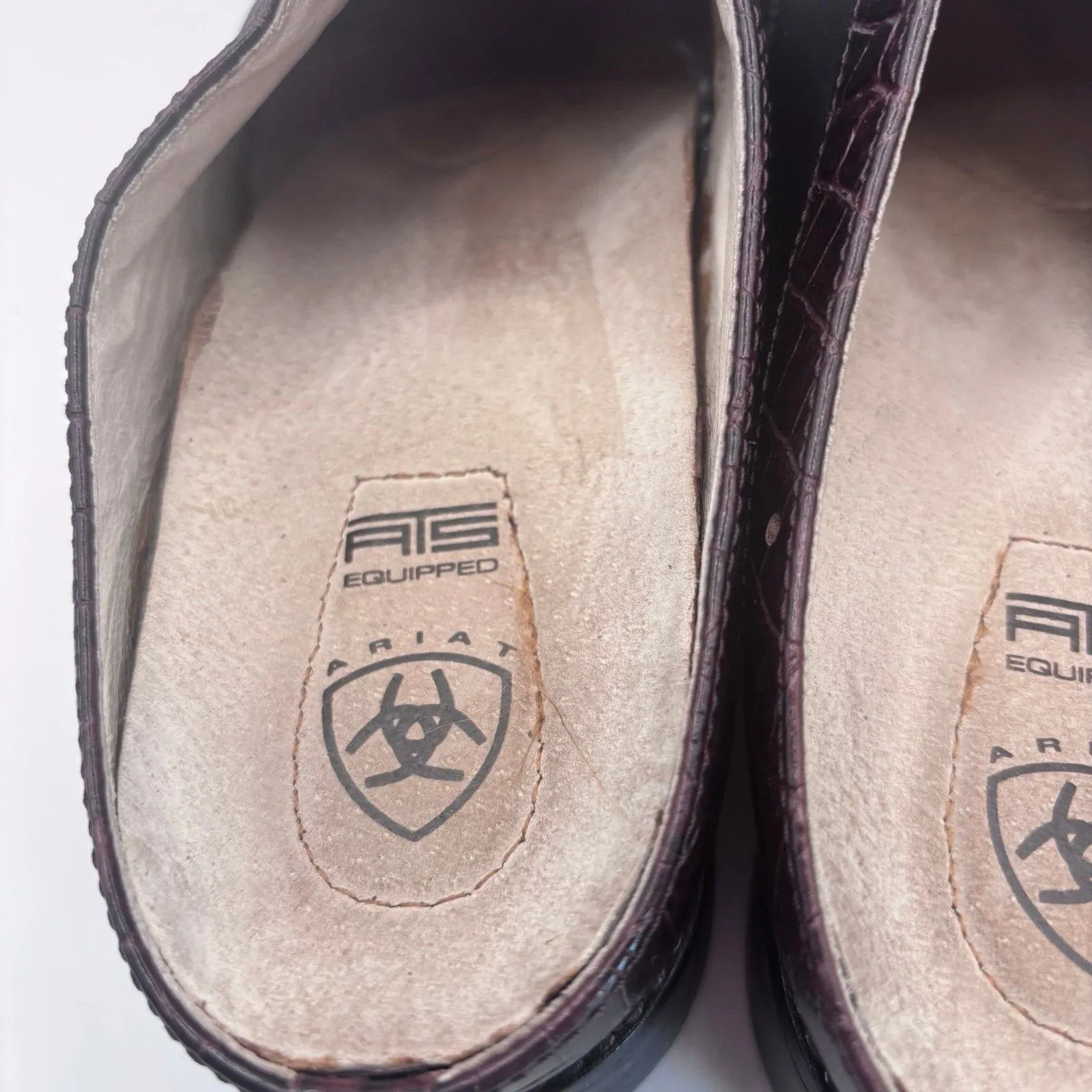 Ariat ATS Apron-Toe Mules Womens Size 7B Black & Brown Leather Slides Clogs - Image 4