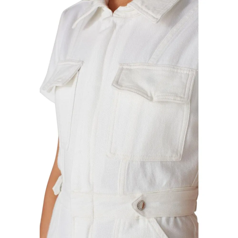 Good American Fit For Success White Denim Short Sleeve Jumpsuit Size Small - Image 4