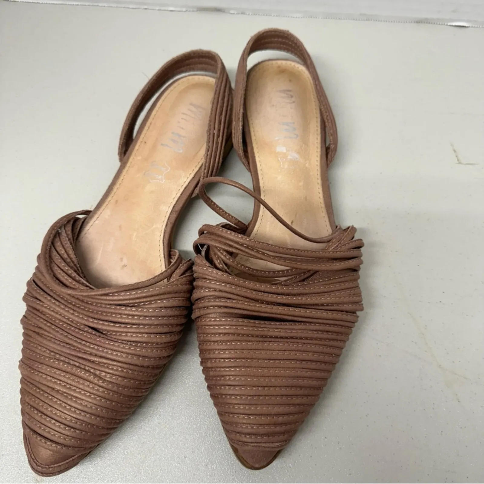 Mi.iM Taupe Leather Strappy Slip On Flats Womens 10 Casual Classic Fall Preppy Tan - Image 6