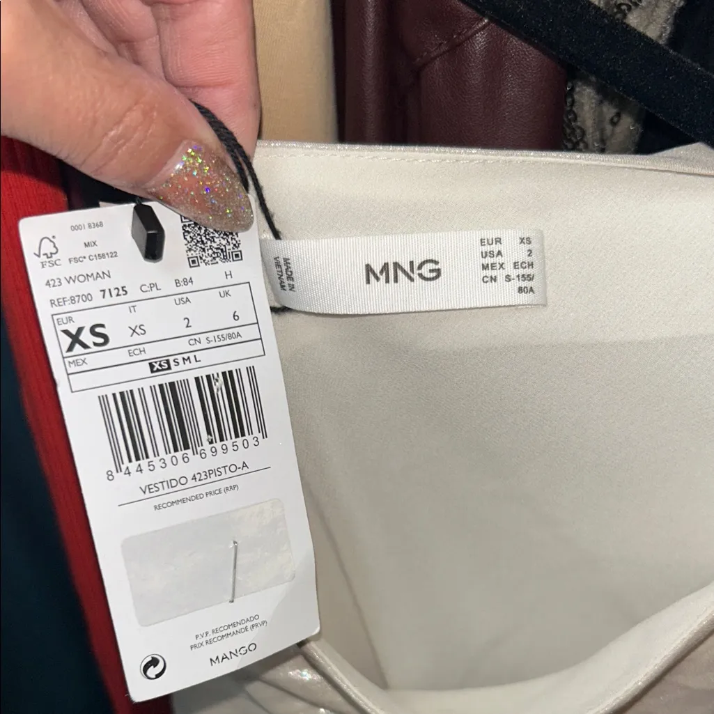 Mango Shimmering Cream One-Shoulder Dress - Image 2