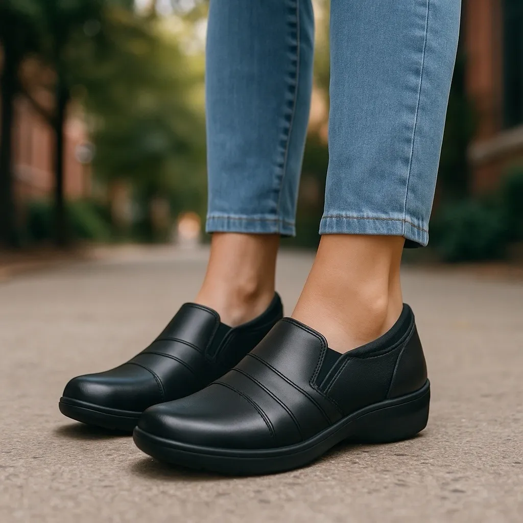 CLARKS Womens 6.5 Black Angie Pearl Leather Slip On Loafer Casual Comfort Shoe‎ - Image 9