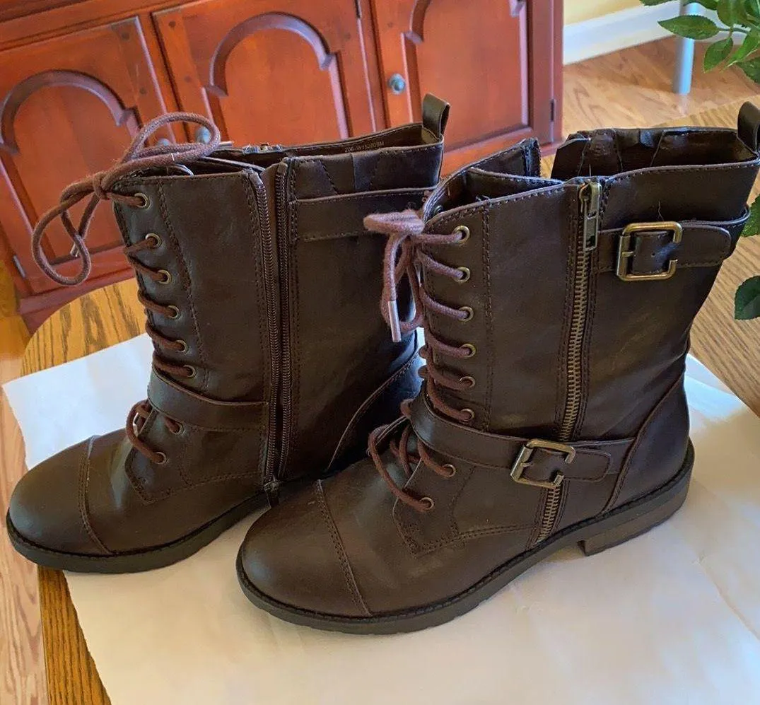 White Mountain Brown Combat Boots - Image 2