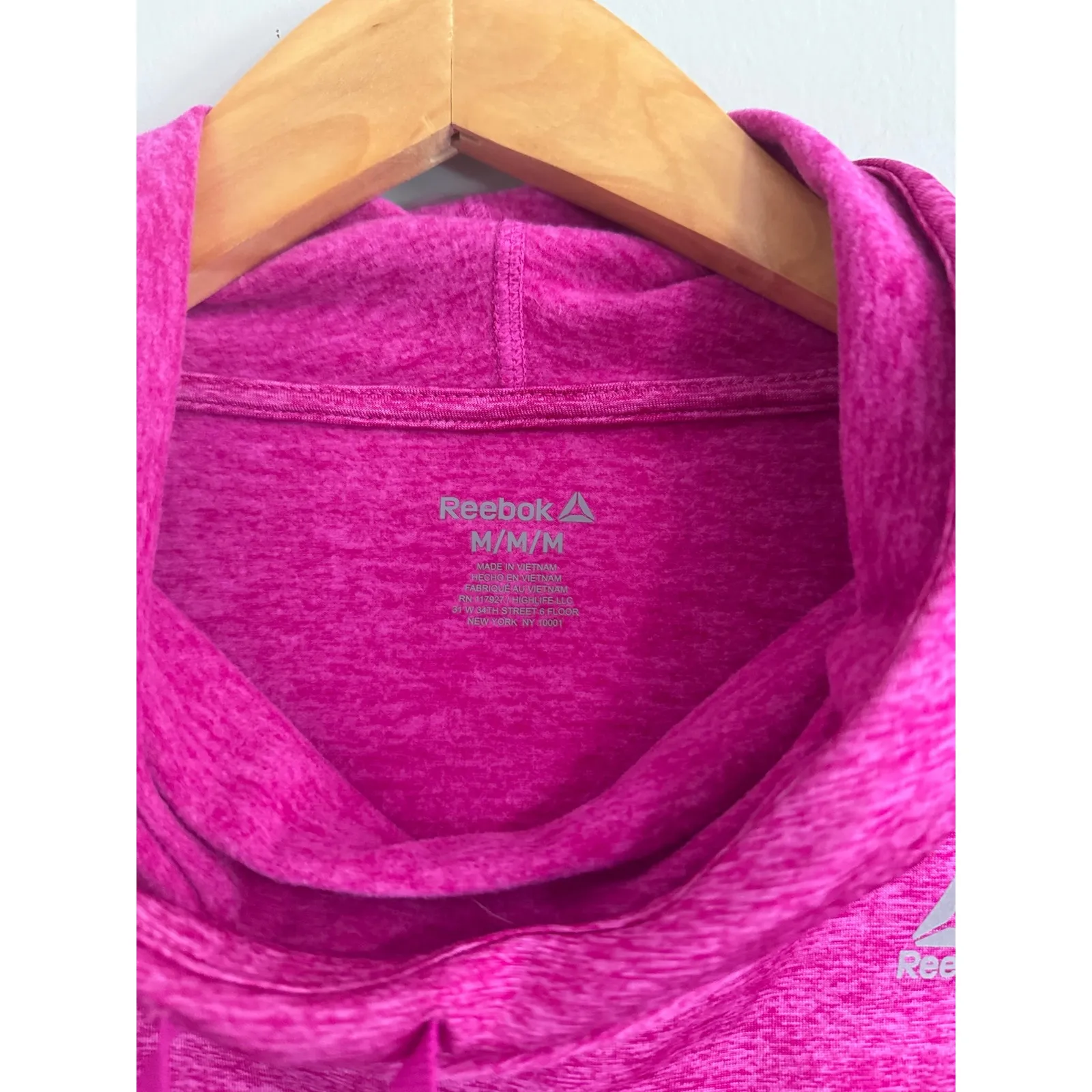 Reebok Pink Heathered Cowl Neck Long Sleeve Hoodie Sweatshirt Women's M - Image 3