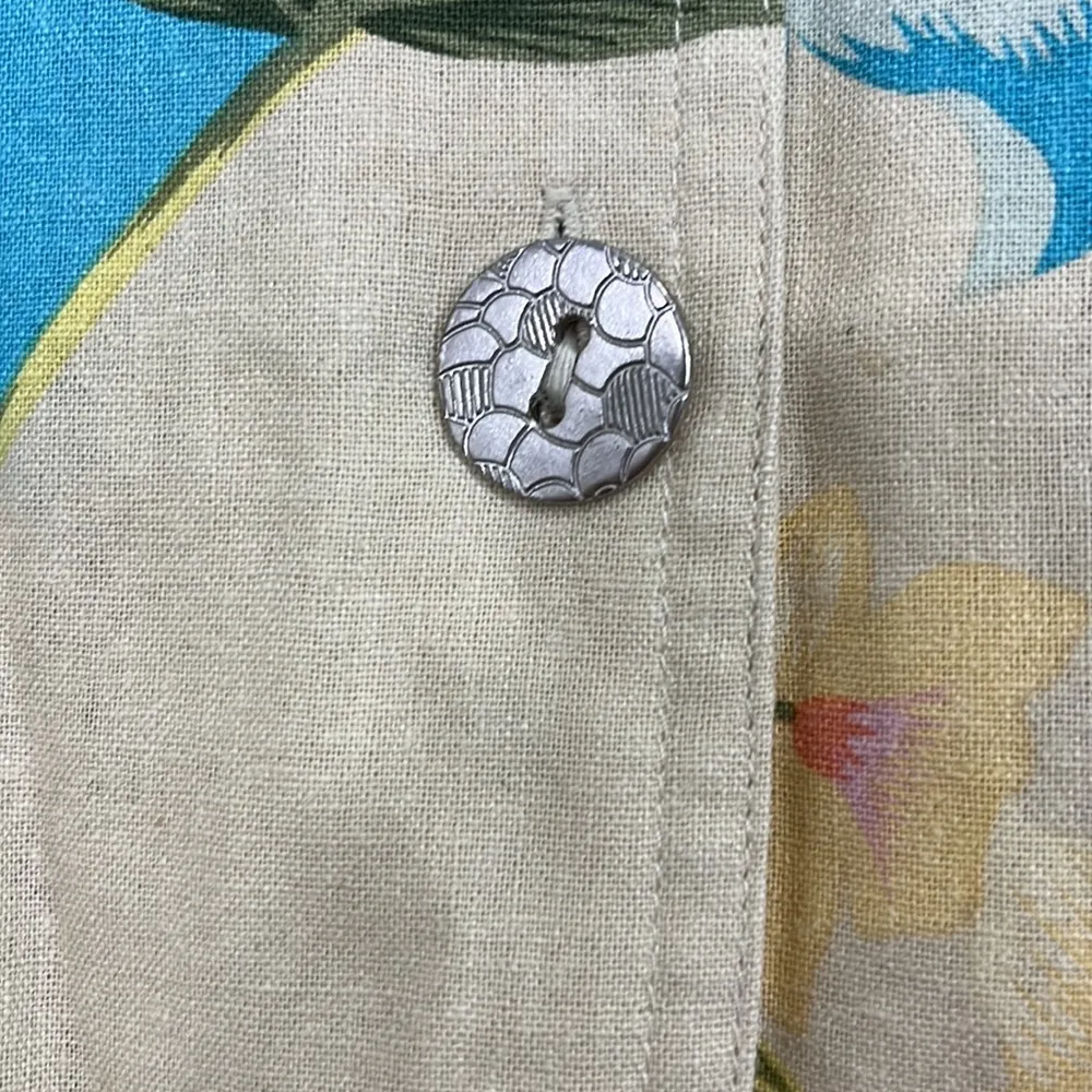 Vintage National Large Silk Floral Button Down Collared Shirt Jacket Blue - Image 8