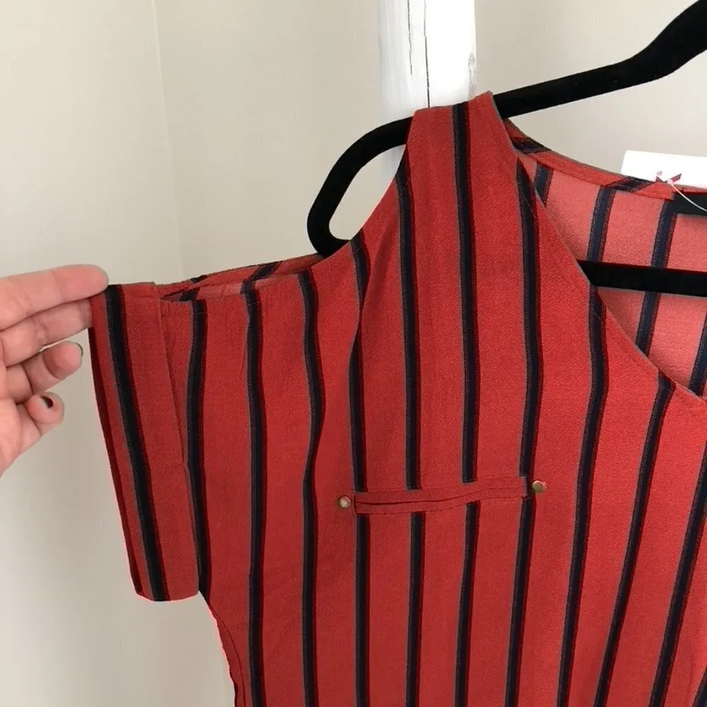 Mine Women's Cold Shoulder Short Sleeve Blouse Sz L Blue Size L - Image 2