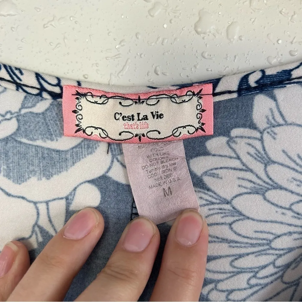 🦋C’est La Vie Blue Cream Floral Fit N Flare Mid Sleeve Mini Dress Medium Stretch - Image 2