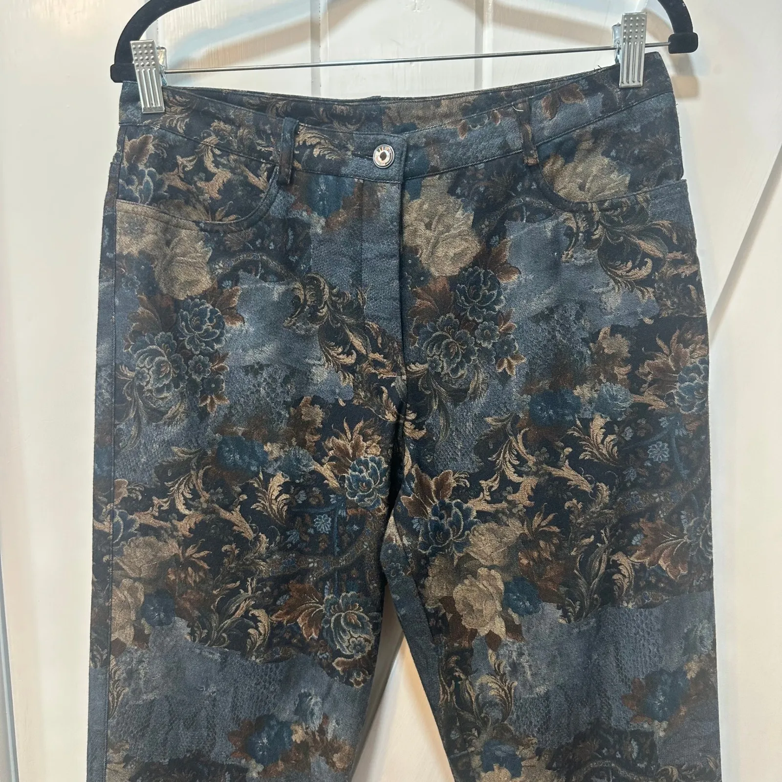 Sno Skins Womens Pants Vintage 10 Tapestry Renaissance Floral Bootcut Dark Blue - Image 2