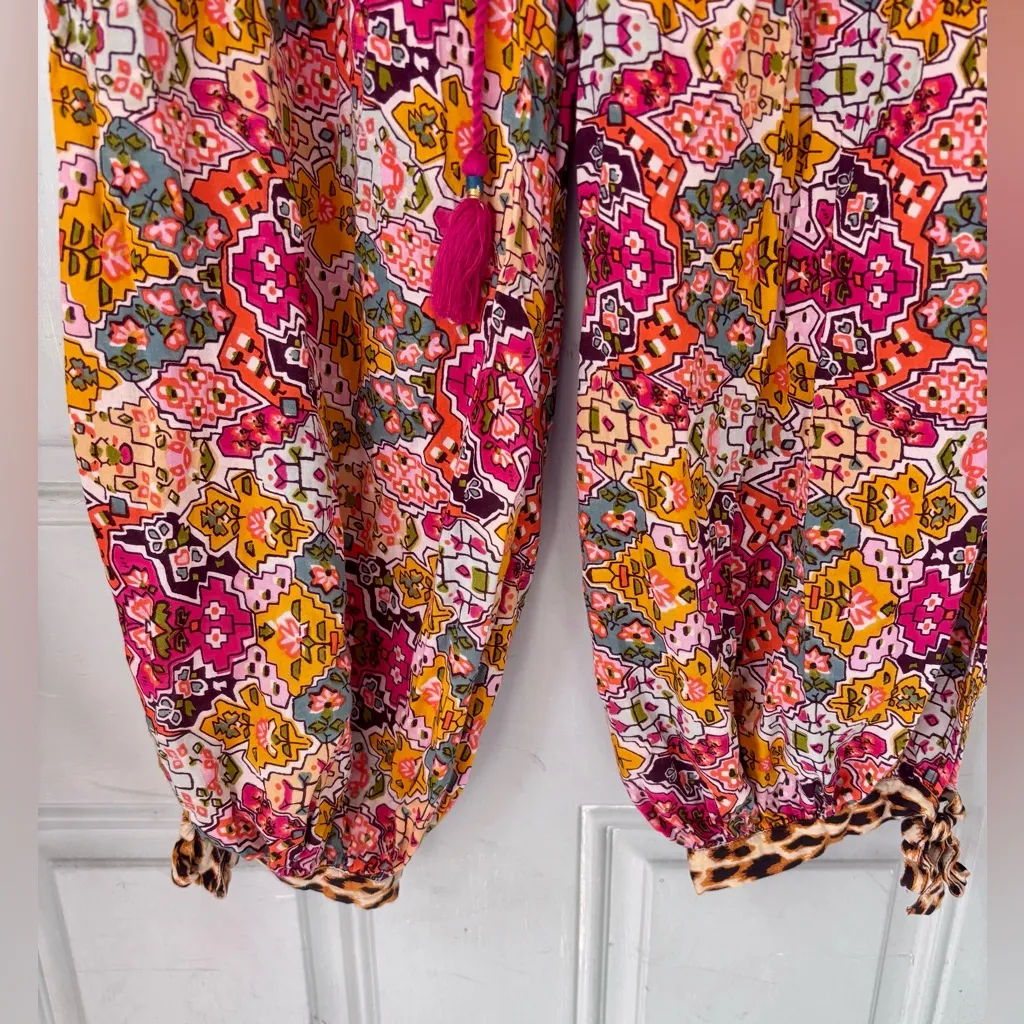 Anthropologie Lightweight Pull String Waist Floral Harem Pants Large - Image 2