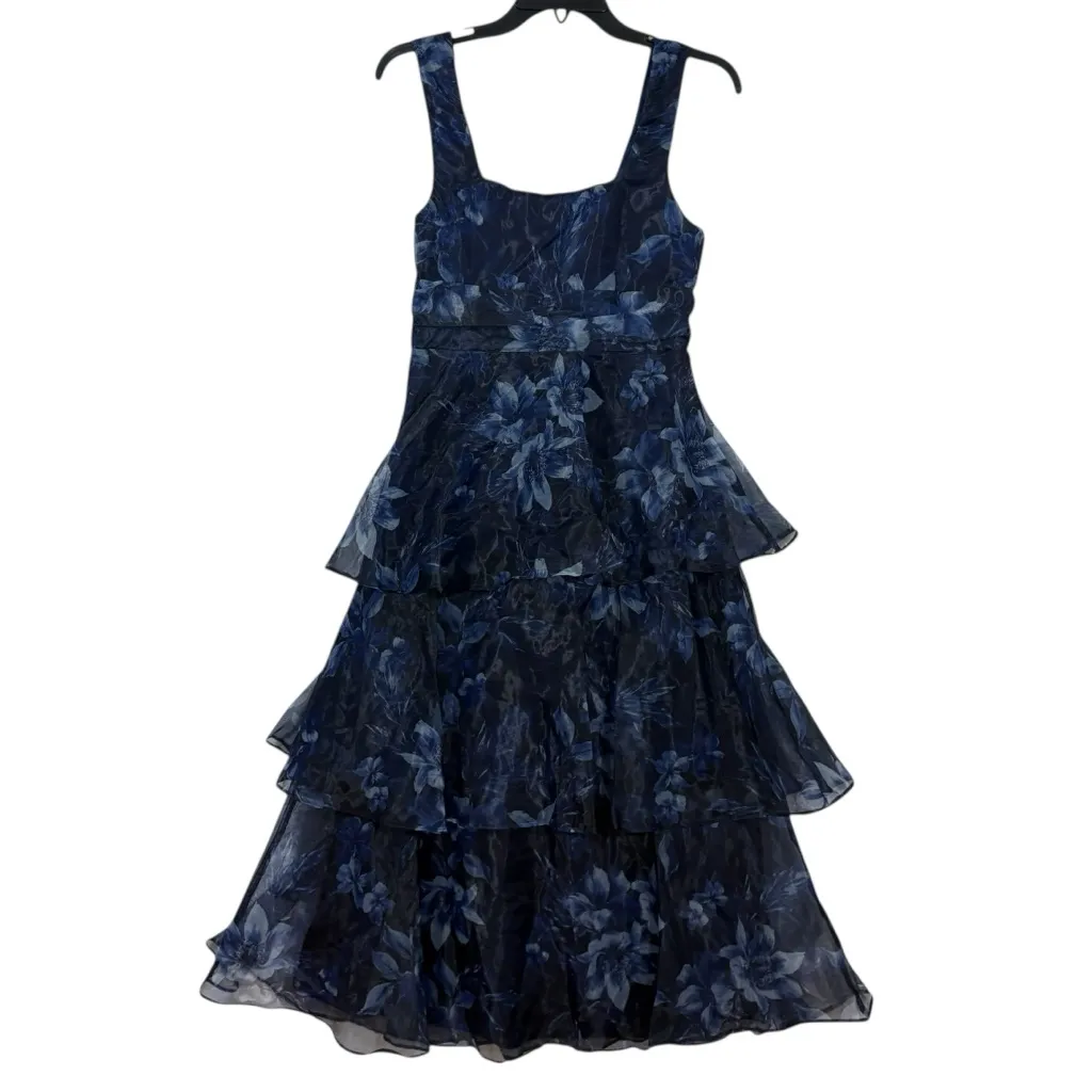 LULU'S NWT Dramatic Glamour Navy Blue Floral Organza Tiered Midi Dress S - Image 2