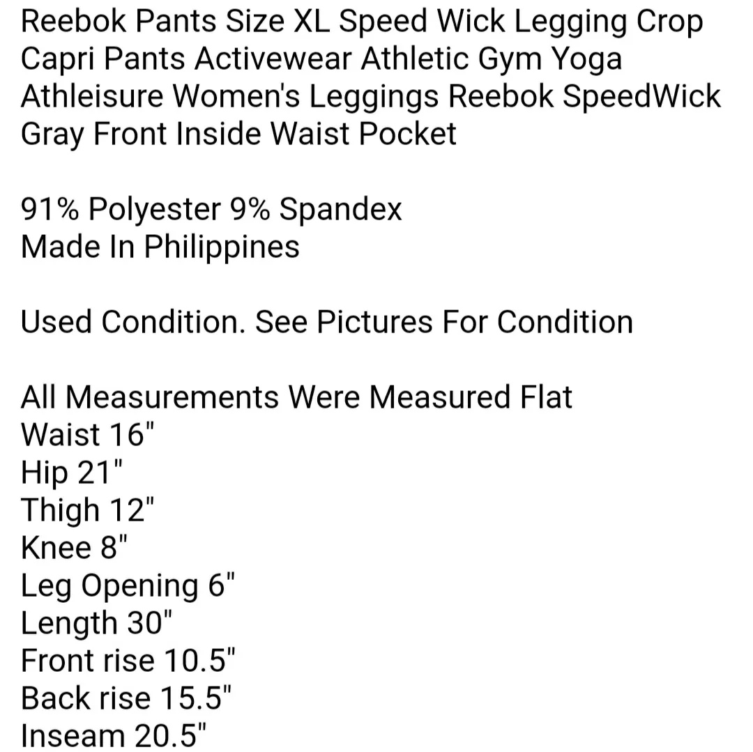 Reebok Pants Size XL Speed Wick Legging Crop Capri Pants Activewear Athletic Gym Yoga  - Image 6