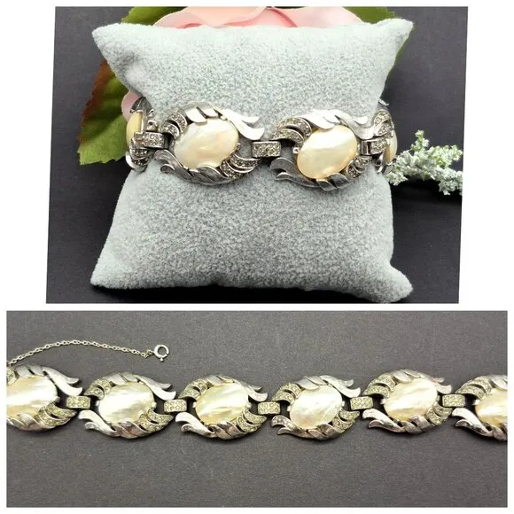 Rare 50's Crown Trifari Fantasia Series Bracelet MOP Silver Tone Alfred Philippe - Image 2