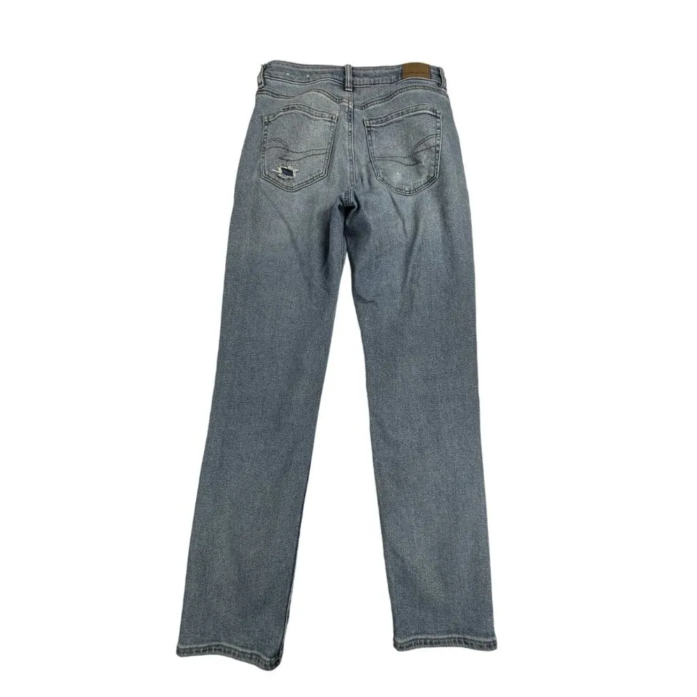 American Eagle Mom Jeans Women's 6 Long Light Wash Distressed Stretch Comfort - Image 4