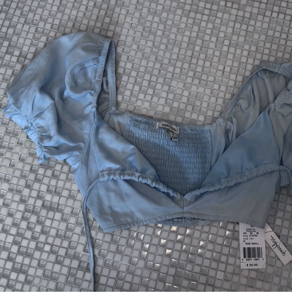 small  blue tie up crop top - Image 2