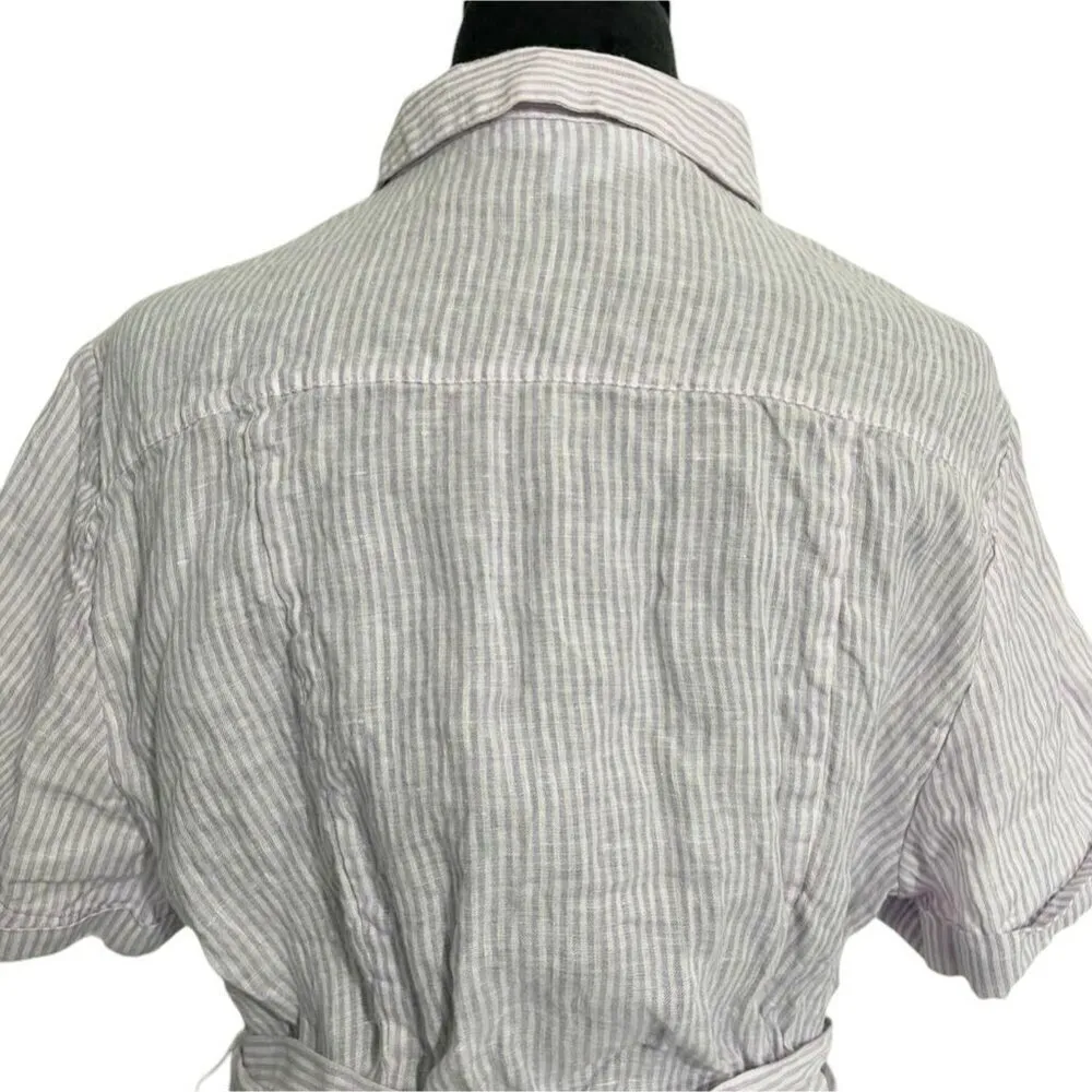 Hill House Size Large Linen The Laura Dress Lilac Stripe $165 - Image 9