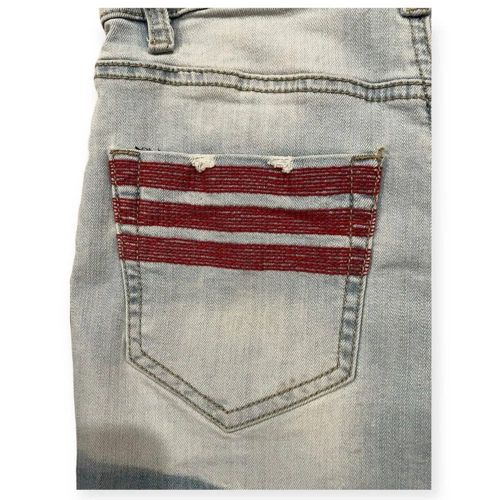 Indigo Rein Mid Rise Blue Jean Frayed American Flag Hem Shorts Size 3/27 - Image 9
