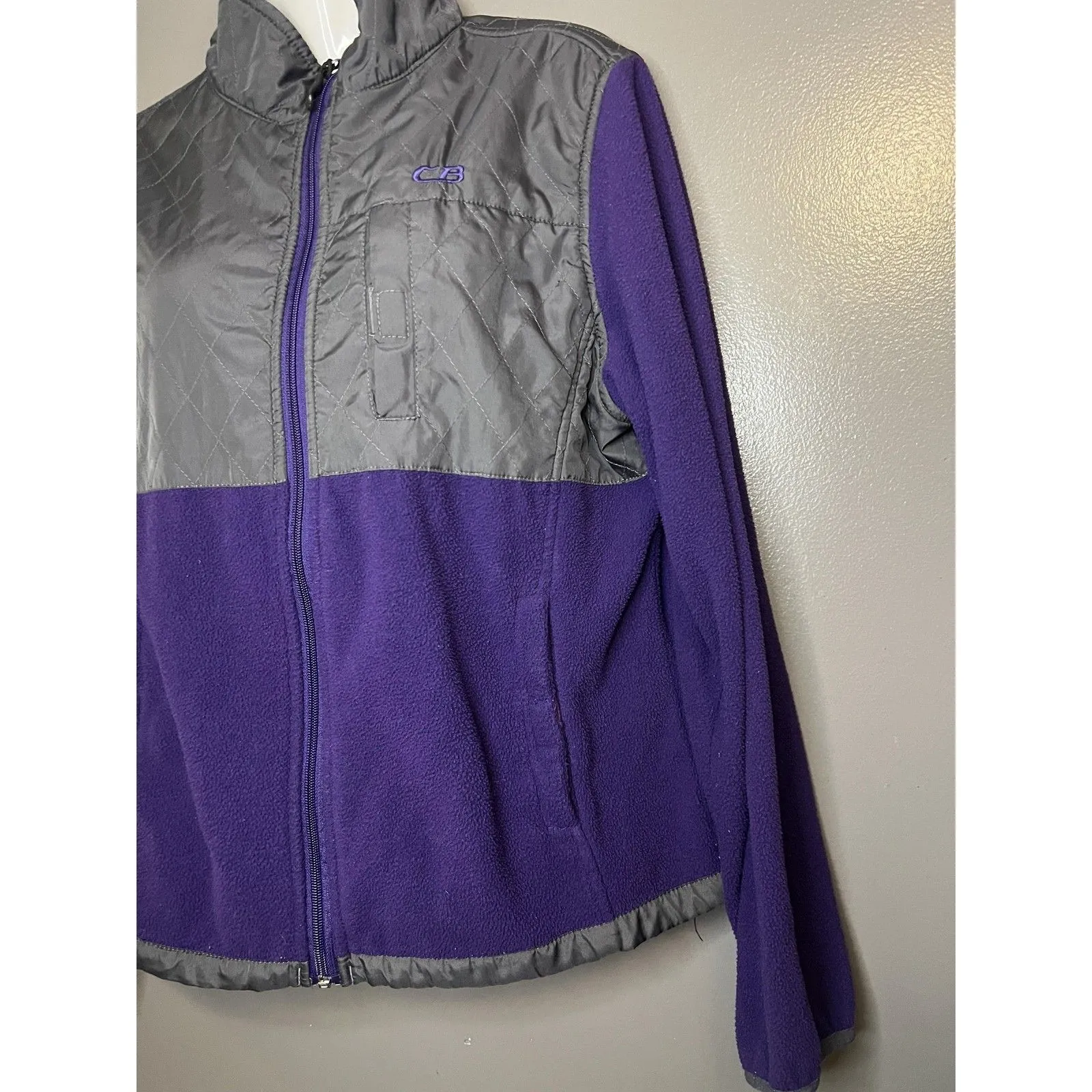 CB Sports Jacket Womens Large Purple Gray Fleece Quilted Full Zip Outdoor - Image 3