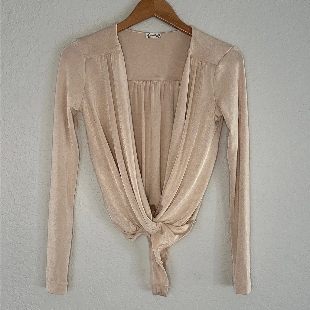 Free People Revolve Turnt Bodysuit Shimmer Sexy Date Going Out Neutral Cream Tan - Image 3