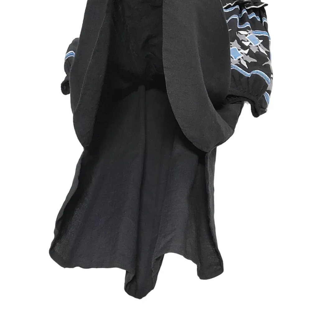 MISA Natalie Off The Shoulder Embroidered Mini Dress in Black/Blue/White - Image 9